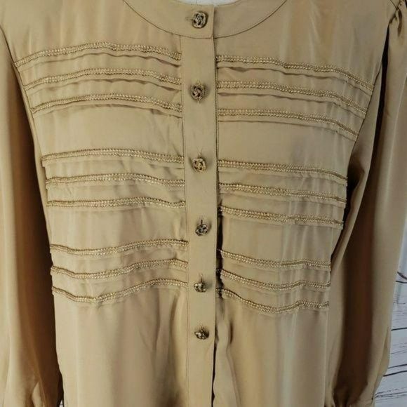Worthington Women's Tan Ornate Button Down Long Sleeve Business Office Blouse 18 - Picture 6 of 6